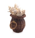 Sea shells in a straw basket Royalty Free Stock Photo