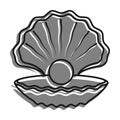 sea shining pearl icon and in open shell. Treasure of sea and ocean. Simple black and white vector