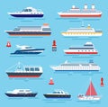 Sea ship. Vessel shipping, speedboating and yacht. Travelling or transportation, cruise and modern vessels. Water