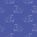 Sea Ships Silhouettes Seamless Pattern.