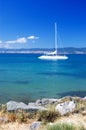 Sea shore and the yacht Royalty Free Stock Photo