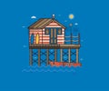 Red Fisherman Stilt House and Boat Royalty Free Stock Photo