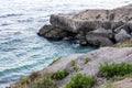 Sea side or sea view of Oman beach deep water with rocks beautif Royalty Free Stock Photo