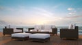 Sea side terrace and living area 3d rendering image Royalty Free Stock Photo