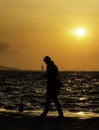 Sea and silhouette at sunset.