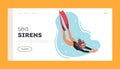 Sea Sirens Landing Page Template. Swimmer Female Character Dives Into The Water With Grace And Precision Royalty Free Stock Photo