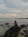 Sea, sky, sunrise, beach, sea, beach, mountains, sea, beautiful scenery, Thailand, Khao Laem Ya, Rayong