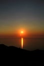 Sea, sky, sunset on horizon of mediterranean coast. Amazing sunset vibes on edge ocean. Sunrise over sea. Beautiful landscape. Royalty Free Stock Photo