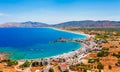 Sea skyview landscape photo from Feraklos castle on Haraki town near Agia Agathi beach on Rhodes island, Dodecanese, Greece.