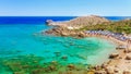 Sea skyview landscape photo Ladiko bay near Anthony Quinn bay on Rhodes island, Dodecanese, Greece. Panorama with nice sand beach