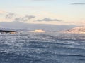 Sea smoke in arctic - steam fog over ocean off of Norway Royalty Free Stock Photo