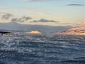 Sea smoke in arctic - steam fog over ocean off of Norway Royalty Free Stock Photo