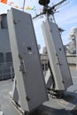 Sea sparrow missile launchers on the deck of US Navy Ticonderoga-class cruiser Royalty Free Stock Photo