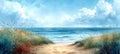 Sea Square Frame Watercolor Artwork Capturing Coastal Beauty, Generative Ai