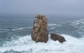 Sea stacks carved out by wave action in the Cantabrian Coast with rough weather