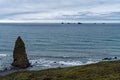 Sea stacks off the shore on an overcast day at Cape Blanco State Park, Oregon, USA Royalty Free Stock Photo