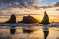Sea stacks on the Oregon coast at sunset Royalty Free Stock Photo