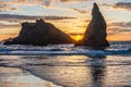 Sea stacks on the Oregon coast at sunset Royalty Free Stock Photo