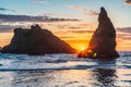 Sea stacks on the Oregon coast at sunset Royalty Free Stock Photo