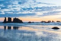 Sea stacks on the Oregon coast at sunset Royalty Free Stock Photo