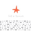 Sea star background with text space, abstract elements.Card, postcard, poster about travelling, vacation, leisure, trip