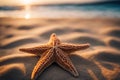 Sea star on the beach. Starfish on the sand at sunset. AI generated