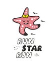 Sea star doing sport running scandinavian style poster.