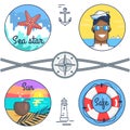 Sea Star, Sun and Safe Set Vector Illustration