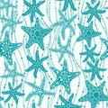 Sea stars hand drawn vector seamless pattern. Marine and summer background Royalty Free Stock Photo