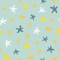 Sea stars seamless vector pattern background with colorful cartoon starfish. Travel sea background for fabric, wallpaper