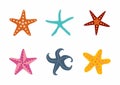 Sea stars set. Multicolored starfish on a white background. Starfishes underwater invertebrate animal. Royalty Free Stock Photo