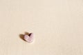 Sea stone form heart pale pink colored on natural fine sand background. Natural pebble, monochrome tones. Spa minimal Royalty Free Stock Photo