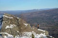 Sea of stones covered with snow, beautiful winter landscape. On the way to the mountains. Royalty Free Stock Photo