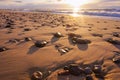 Sea stones in the light of the sun, seashore at sunset Royalty Free Stock Photo