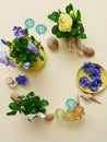 Sea Stones  shells Flowers wreath, garland, crown, chaplet, coronet, circlet of flowers ring blue beach background abstract greeti Royalty Free Stock Photo