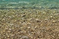 Sea stones in the sea water. Pebbles under water. The view from the top. Nautical background. Clean sea water. Transparent sea Royalty Free Stock Photo
