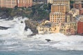 Sea storm in Camogli, Italy