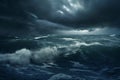 sea storm, dark dramatic stormy sky with cumulus clouds over waves for abstract background