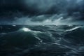 sea storm, dark dramatic stormy sky with cumulus clouds over waves for abstract background