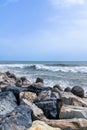 Sea storm on wharf in Benalmadena, Spain