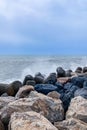 Sea storm on wharf in Benalmadena, Spain