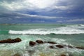 Sea stormy landscape over rocky coastline Royalty Free Stock Photo