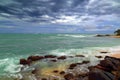 Sea stormy landscape over rocky coastline Royalty Free Stock Photo