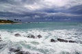 Sea stormy landscape over rocky coastline Royalty Free Stock Photo