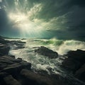 sea stormy landscape over rocky coastline Royalty Free Stock Photo