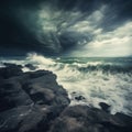 sea stormy landscape over rocky coastline Royalty Free Stock Photo