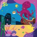 Sea story illustration Octopus and bubblefish Royalty Free Stock Photo