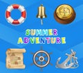 Sea story, summer adventures and travel poster. Marine cruise travelling advertising placard
