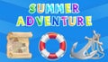 Sea story, summer adventures and travel poster. Marine cruise travelling advertising placard