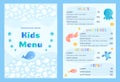 Sea style children`s menu vector template. Royalty Free Stock Photo